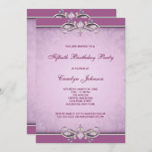 バラピンクダマスク50thバースデーパーティーへの招待 招待状 (正面/裏面)