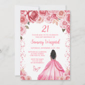バラピンクダークスキンプリンセス誕生日パーティー 招待状 (正面)
