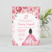 バラピンクダークスキンプリンセス誕生日パーティー 招待状 (スタンド正面)