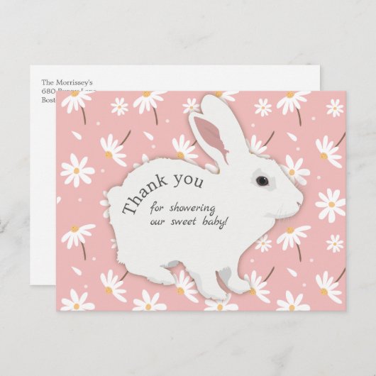 バラピンクデイジーバニー赤ちゃんシャワー ポストカード (正面/裏面)