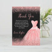 バラピンクドレスフェイクグリッタースウィート16誕生日 サンキューカード (スタンド正面)