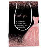 バラピンクドレスフェイクグリッタースウィート16誕生日 ミディアムペーパーバッグ (正面)