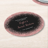 バラピンクドレスフェイクグリッタースウィート16誕生日 ラウンドペーパーコースター (アングル)