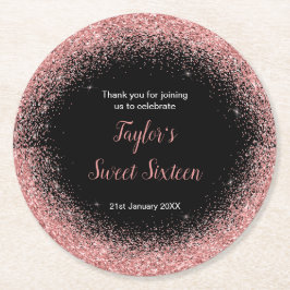 バラピンクドレスフェイクグリッタースウィート16誕生日 ラウンドペーパーコースター