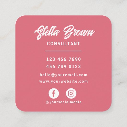 バラピンクハローシックはっきりした文字 スクエア名刺 (裏面)