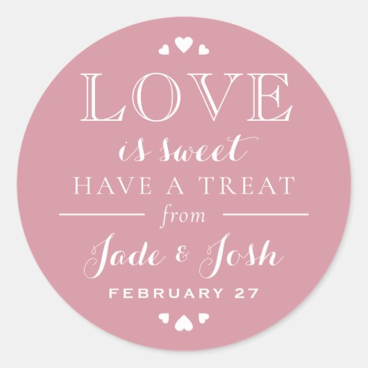 バラピンクハートラブイズスウィート結婚式の引き出物 ラウンドシール (正面)