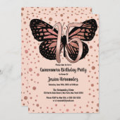 バラピンクバタフライグリッター紙吹雪キンセアニラ 招待状 (正面/裏面)