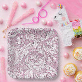 バラピンクバロック華美の葉 ペーパープレート (パーティー)