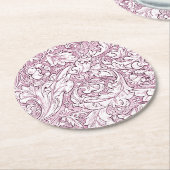 バラピンクバロック華美の葉 ラウンドペーパーコースター (アングル)