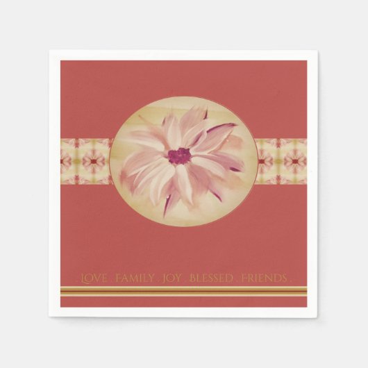 バラピンクパターン、フローラアクセント スタンダードカクテルナプキン (正面)