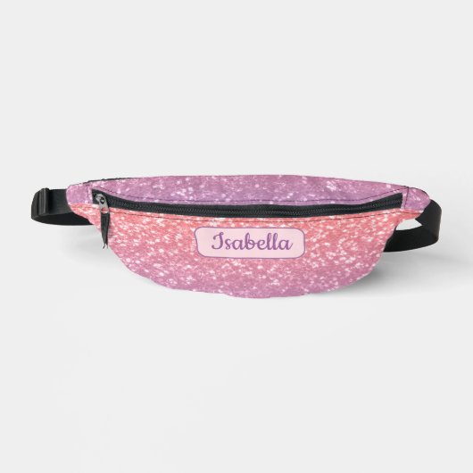 バラピンクパープルラベンダースパークル名前をカスタムする ファニーパック (正面)