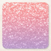 バラピンクパープルラベンダーフェイクスパークルグリッター スクエアペーパーコースター (正面)