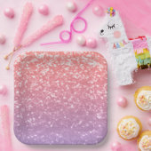 バラピンクパープルラベンダーフェイクスパークルグリッター ペーパープレート (パーティー)