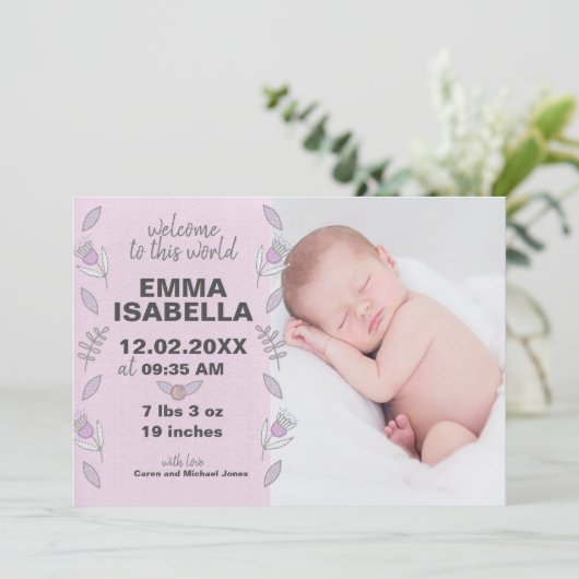 バラピンクパープル生まれたばかりのベビーガールフローラ写真 セーブザデート (スタンド正面)