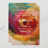 バラピンクピーチイエローフローラ誕生日 招待状 (正面/裏面)