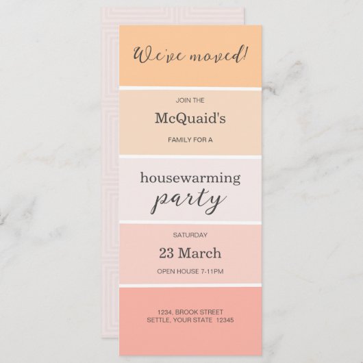 バラピンクピーチハウスウォーミングパーティー招待状 招待状 (正面/裏面)