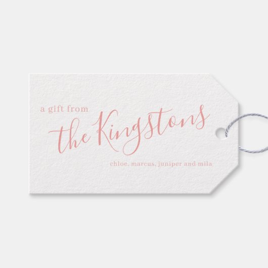 バラピンクファミリー名スクリプトギフトラベル ギフトタグ (正面(横))
