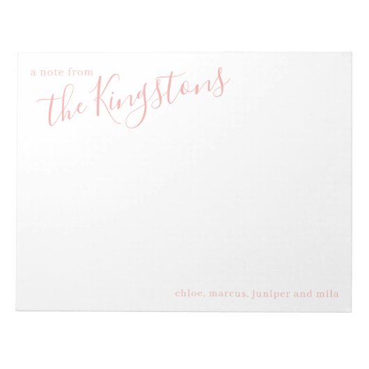 バラピンクファミリー名スクリプトメモ帳 ノートパッド (正面)