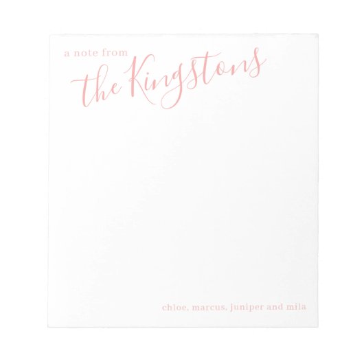 バラピンクファミリー名スクリプトメモ帳 ノートパッド (正面)