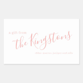 バラピンクファミリー名スクリプト矩形ステッカー 長方形シール