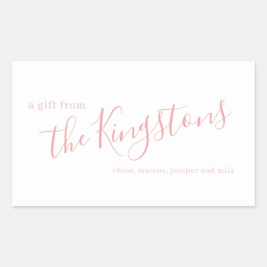 バラピンクファミリー名スクリプト矩形ステッカー 長方形シール (正面)