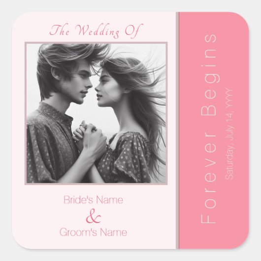 バラピンクフォーエバーエレガントフォト結婚ズ スクエアシール (正面)