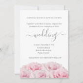 バラピンクフラワーホワイトグレーエレガントフローラ結婚ズ 招待状 (正面)