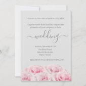 バラピンクフラワーライトグレーエレガントフローラ結婚ズ 招待状 (正面)