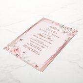 バラピンクフローラバタフライキンセアニェラ15日 箔招待状 (回転した状態)