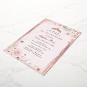 バラピンクフローラバタフライティアラキンセアニェラ15日 箔招待状 (回転した状態)