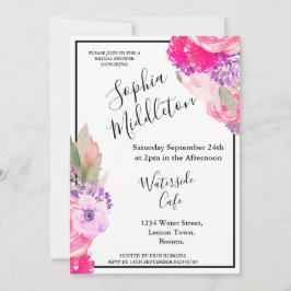 バラピンクフローラ白黒ストライプシモダンック 招待状