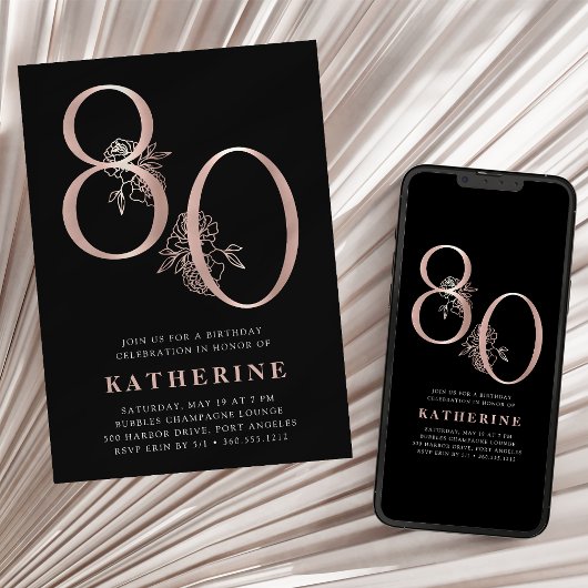 バラピンクフローラ80th誕生日パーティー 招待状