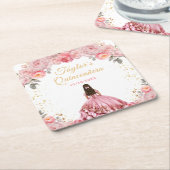 バラピンクプリンセスフローラキンセアニラ スクエアペーパーコースター (アングル)