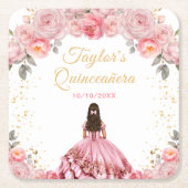 バラピンクプリンセスフローラキンセアニラ スクエアペーパーコースター (正面)