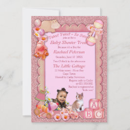 バラピンクベビーガールシャワーツイート招待状 サンキューカード