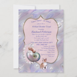 バラピンクベビーガールバーチャルシャワー招待状 サンキューカード