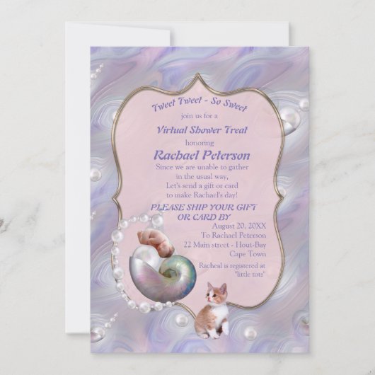 バラピンクベビーガールバーチャルシャワー招待状 サンキューカード (正面)