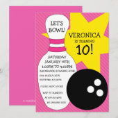 バラピンクボウリングバッシュ ボウリング バースデーパーティー 招待状 (正面/裏面)