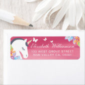 バラピンクマジカルユニコーンバタフライ花模様 ラベル (インサイチュ)