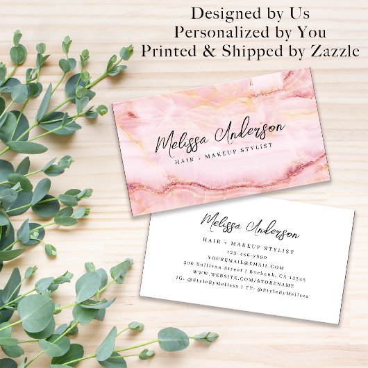 バラピンクマーブルックスエステティック 名刺