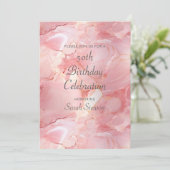 バラピンクマーブル50誕生日 招待状 (スタンド正面)