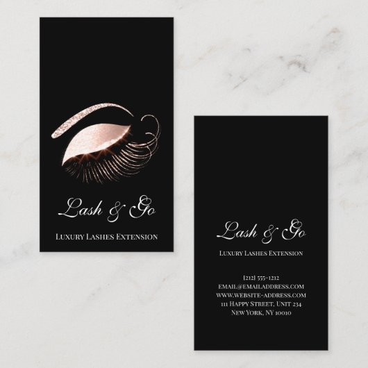 バラピンクメイクアップアーティストラッシュエクステンションDrips Black 名刺 (正面/裏面)