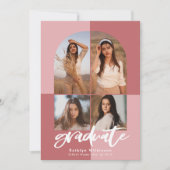バラピンクモダンスクリプトアーチ写真コラージュGRAD 案内状 (正面)