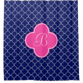 バラピンクモノグラムのネイビークローバーパターン シャワーカーテン (正面)