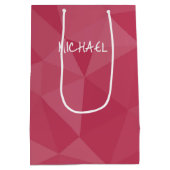 バラピンクライトジオメトリックメッシュパターン名前をカスタムする ミディアムペーパーバッグ (裏面)