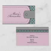 バラピンクレザールックとパターングレー、ティール（緑がかった色） 名刺 (正面/裏面)