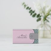 バラピンクレザールックとパターングレー、ティール（緑がかった色） 名刺 (スタンド正面)