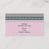 バラピンクレザールックとパターングレー、ティール（緑がかった色） 名刺 (裏面)