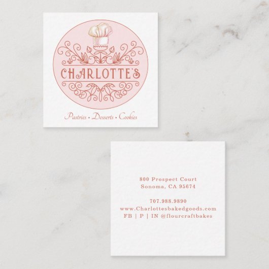 バラピンクロゴベーカリーパティシシェフベイカーズ スクエア名刺 (正面/裏面)