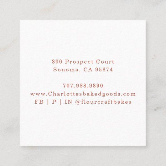 バラピンクロゴベーカリーパティシシェフベイカーズ スクエア名刺 (裏面)